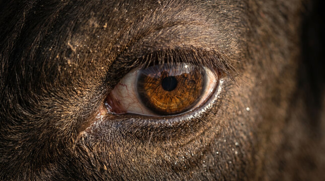 Extreme close-up of a beautiful brown bull eye