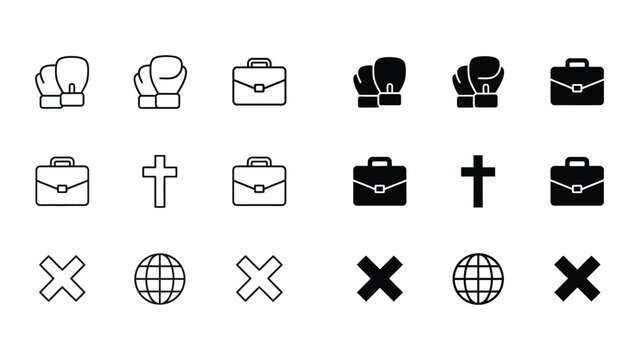Icons of professions and global symbols depicted in contrasting black and white styles