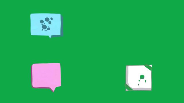 Chat Message Pixel Box animation on green screen chroma key background flat lighting no shadow flush edge isolated comic pop art bubble overlay element asset perfect compositing vfx high quality