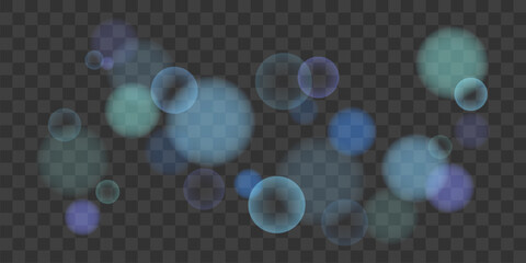 Soft blue bokeh light circles with blurred glowing bubbles isolated on transparent background © analus