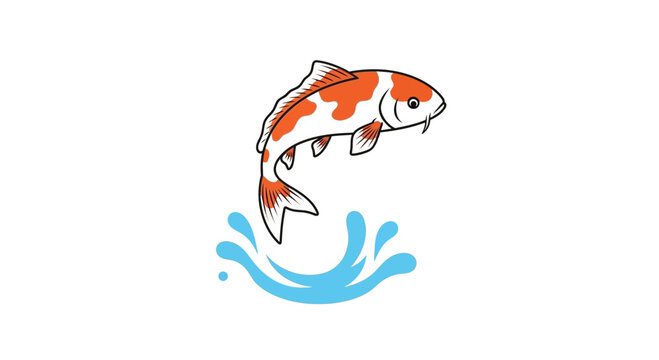 Koi fish jumping out of water, japanese carp illustration, white background