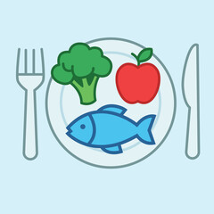 Fototapeta premium Healthy food icon, fresh fruits and vegetables vector illustration