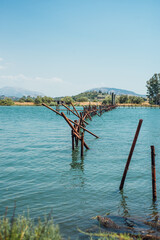 Obraz premium Historic fishing installation on Lake Butrint in Albania