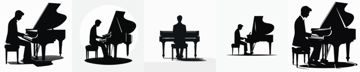 Vector silhouette of person playing piano © FirdianKrisna