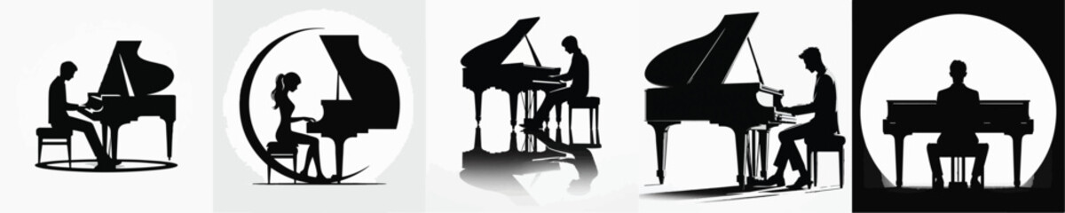 Vector silhouette of person playing piano © FirdianKrisna