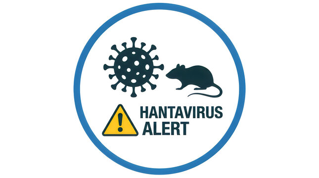 Hantavirus alert sign with virus and mouse icon