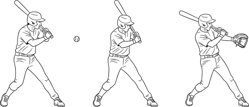 Baseball player batting action vector illustration featuring athlete swing motion sports training and competitive game sequence