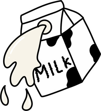 Hand drawn cute spilled milk carton clipart illustration
