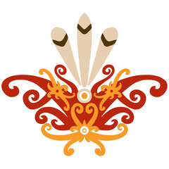 Traditional Dayak Hornbill Feathered Headpiece Ornament Illustration © Crish