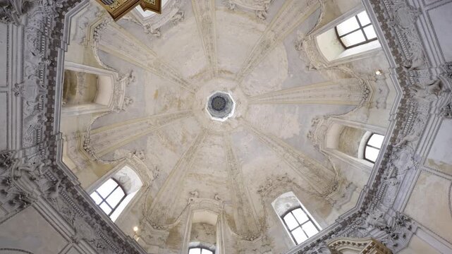Vilnius, Lithuania &ndash; May 27, 2026: Cinematic interior movement highlighting the ornate dome inside The Church of Jesus the Redeemer