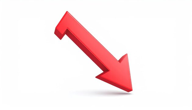 3D red arrow pointing down on white background