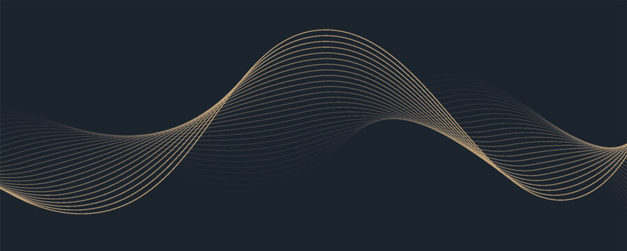 Abstract geometric vector curve lines shape in premium gold color isolated on transtransparent background. Dinamic flowing gold gradient wave pattern. Vector llustration