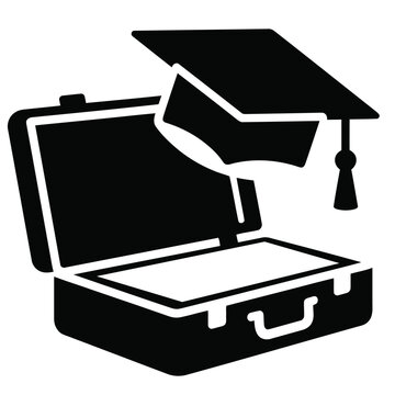 Crisp Edged Solid Black Education to Employment Concept Silhouette