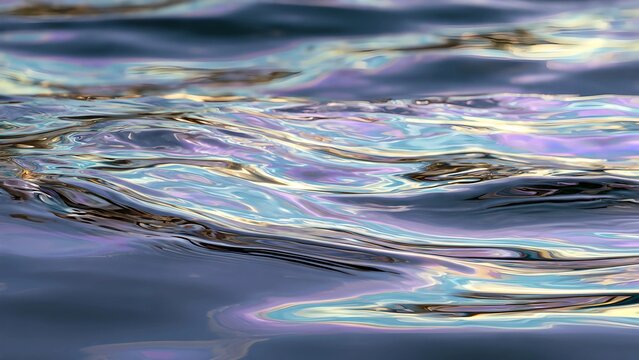 Abstract wallpaper of calm water with an oil-slick opalescent sheen, subtle ripples, pearl and lavender iridescent highlights