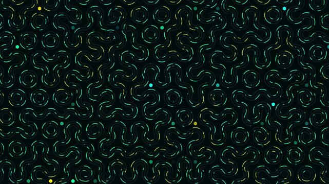 Abstract geometric pattern with glowing neon lines and hexagonal shapes on a dark background