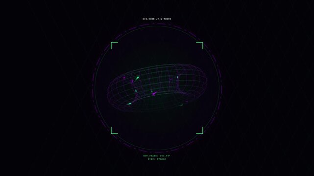 Futuristic digital interface with a glowing 3d wireframe torus shape