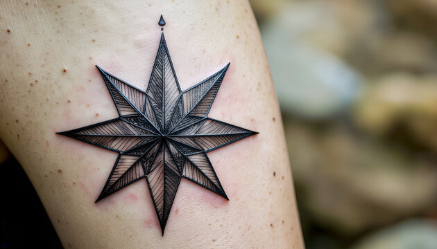 Minimalist blackwork star tattoo design with geometric lines and modern celestial aesthetics, ideal for tattoo flash and graphic inspiration.