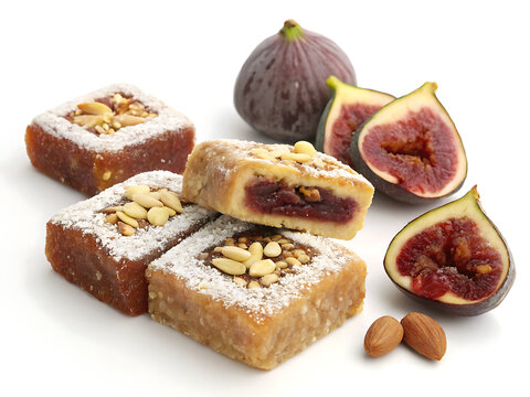 Anjeer barfi fig sweets with nut filling  isolated on white background  gourmet Indian dessert