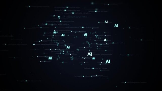 Abstract digital background with floating ai text and data points