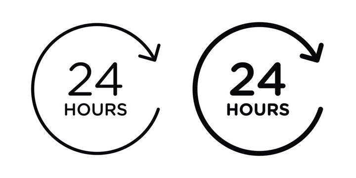 24 hours icon. Linear icon collection. flat black icons