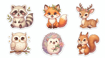 Obraz premium A Set Of Six Stickers With Illustrations Of Different Animals There Are Each