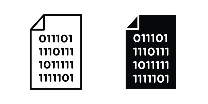 Binary code icon. Linear icon collection. flat black icons