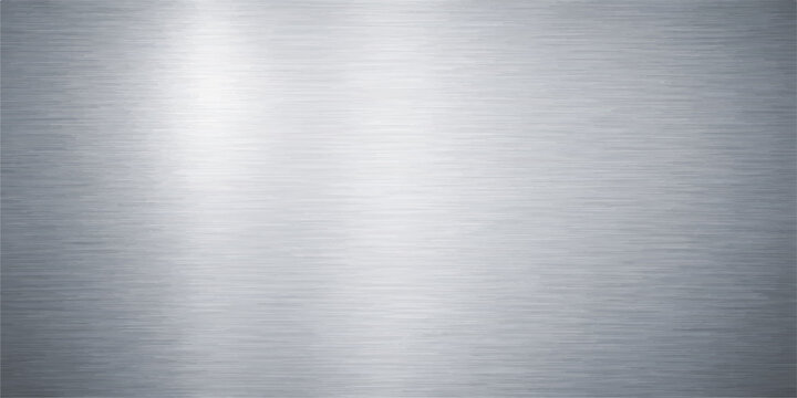 A shiny silver brushed metal texture background with a polished steel or aluminum plate pattern on an industrial metallic grey sheet surface