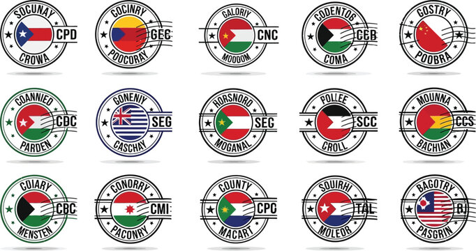 Round national flags in circular frames on white background with united arab emi