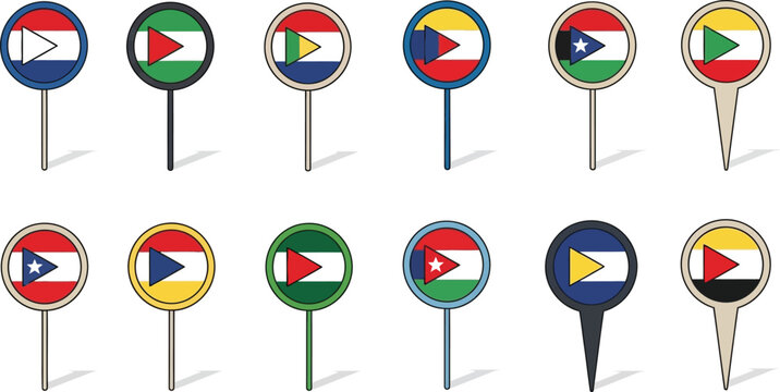 Map pointer icons with national flags on sticks map pointers united arab emira