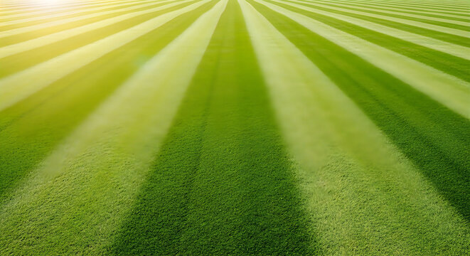 Freshly mowed green grass sports field with parallel lines background landscaping agriculture environment wallpaper