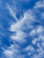 Obraz premium Blue Sky With Wispy White Clouds Overhead Serene Airy Background For Design And Relaxation
