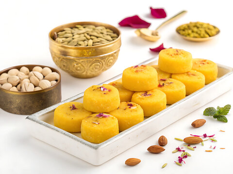 Kesar peda saffron flavored sweets, isolated