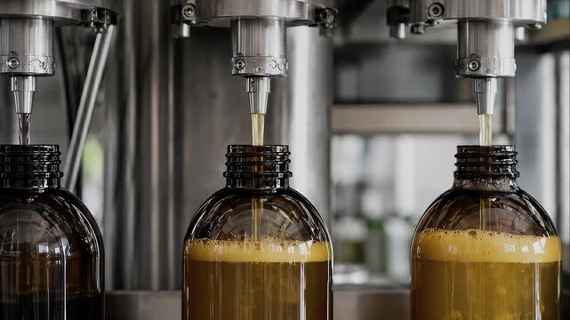 Amber glass bottle filling production line plastic free packaging liquid soap foam filling sustainable oil dispensing glass bottles with automated