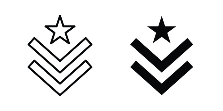 Military rank badge icon. Linear icon collection. flat black icons
