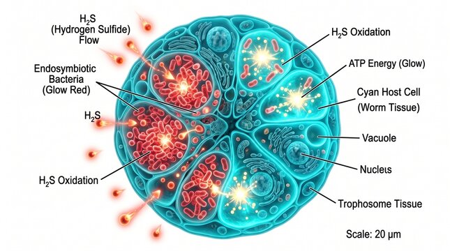 3D Microscopic Diagram of Chemosynthesis Symbiosis in Deep Sea