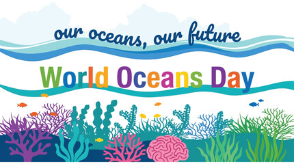 Coral reef and wave pattern illustration for world oceans day © Anjumanara Rakhi
