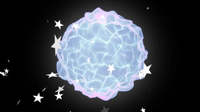 Glowing mesh sphere pulsing and rippling as incoming stars orbit and cluster to emphasize orb
