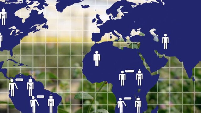 Map centering on Americas causing human icons appearing and clustering globally for agriculture