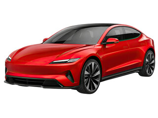 Naklejka premium Modern Red Electric Sedan Car EV PNG Isolated on Transparent Background