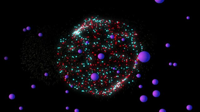 Big purple sphere nearing particle shell, causing tightening, flaring, orbiting, showing dynamics