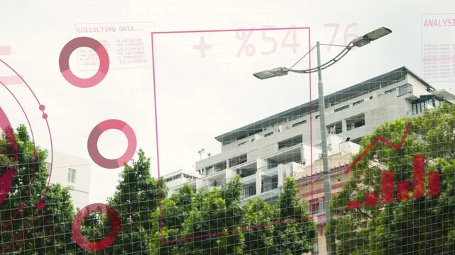 Magenta globe appearing initiating overlays, building lamp receiving charts, visualizing data