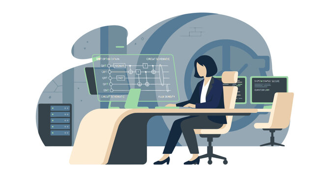 Professional Woman Working on Computer in Modern Office Environment.