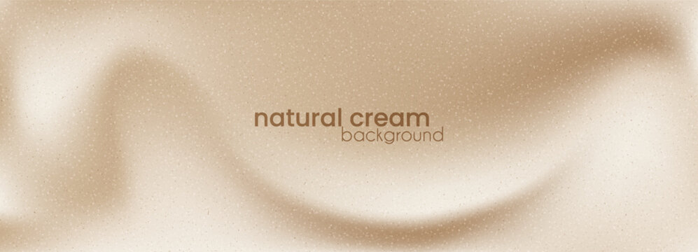 Cream beige gradient backdrop with grain noise texture. Soft fluid waves, folds, swirls, curves in smooth organic flow. Vector blurred silk pattern design. Template for cosmetic