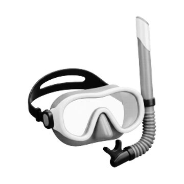 Snorkeling mask with snorkel tube in halftone style isolated on gray background. Minimal monochrome diving equipment illustration with retro dotted texture.