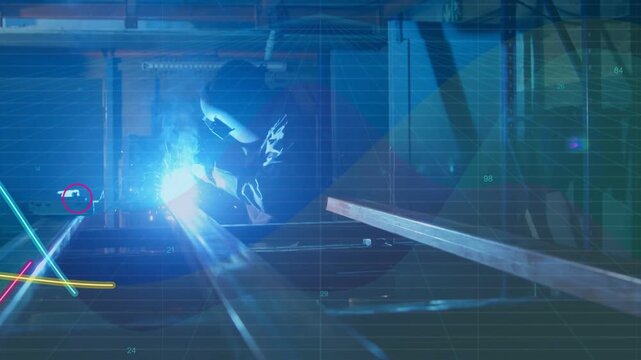 Welder initiating bright blue arc, moving torch along seam, joining metal while overlays appearing