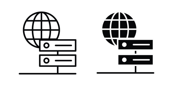 Web server icon. Linear icon collection. flat black icons