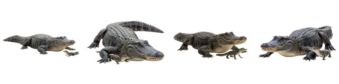 Mother American Alligators Caring for Hatchlings: A Close-Up Look at Parental Behavior in Reptiles and Nature Photography of Juvenile Alligator Life Stages and Growth