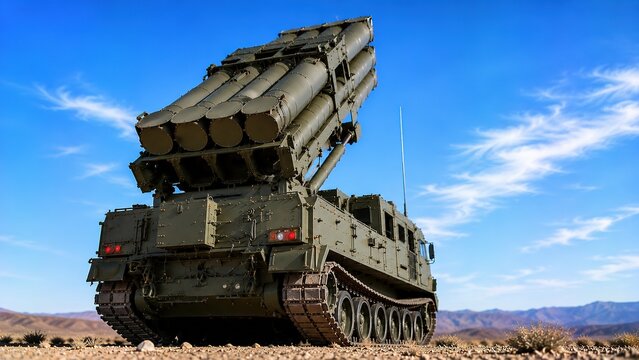 Military vehicle launching missile system desert terrain high-resolution image clear blue sky ground level view defense technology and strategy insights