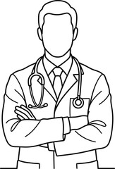 Fototapeta premium Outline drawing of a professional doctor with stethoscope.