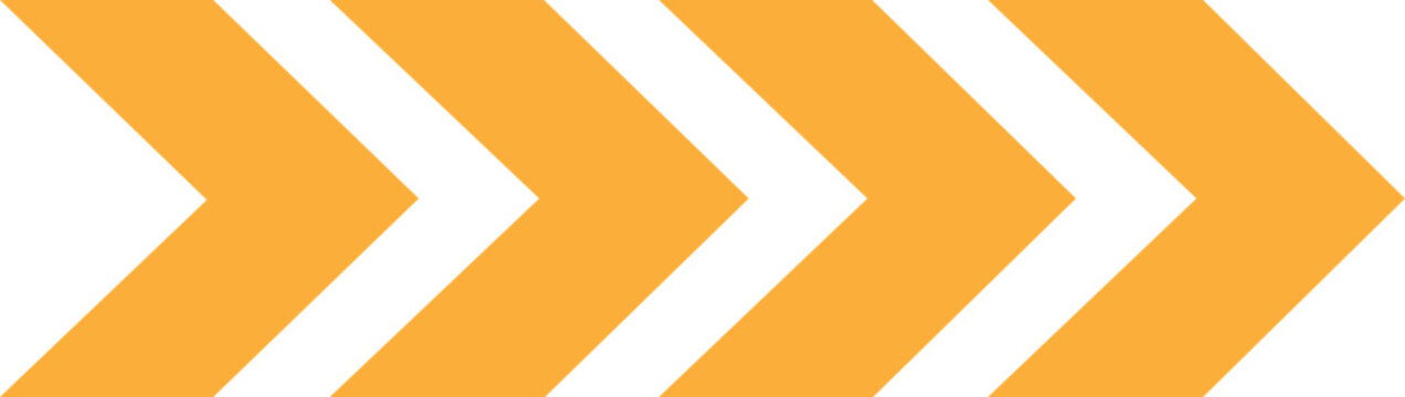 Orange arrows pointing right in a chevron pattern on white background for design and direction indication